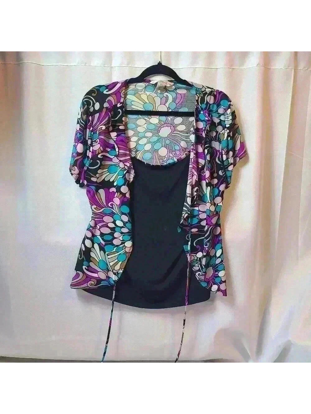 AA Studio Purple Floral Pattern Blouse with Cardigan Women's 14w